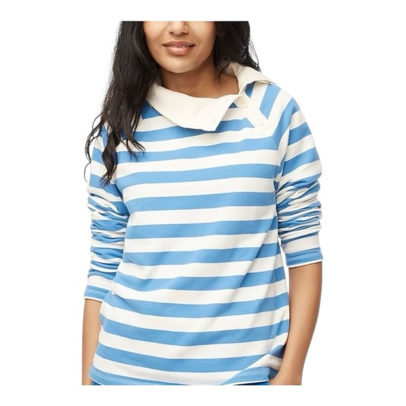 NWT! J. Crew Striped Wide Button-Collar Lightweight Terry Sweatshirt Size Medium - Picture 1 of 8